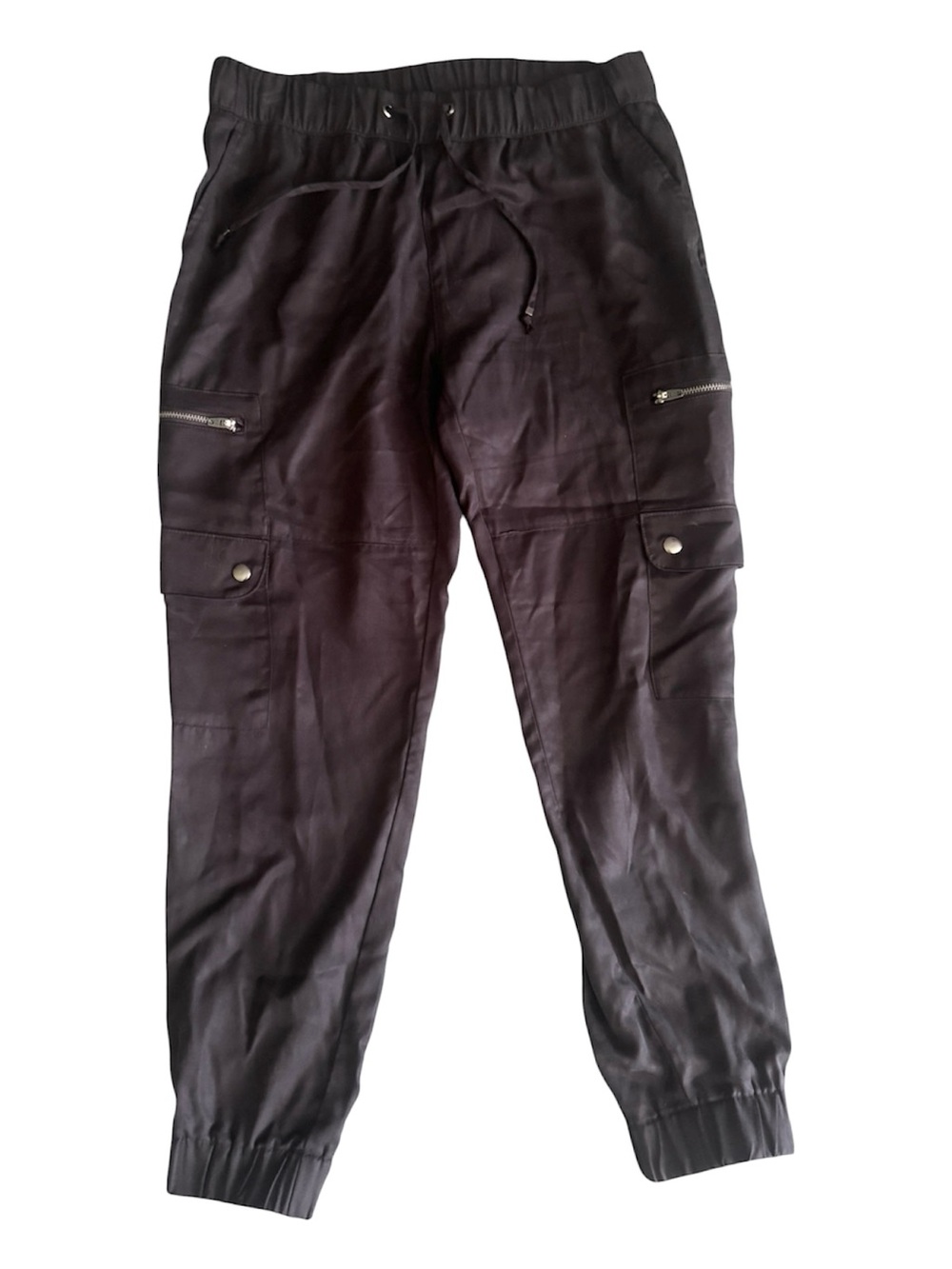 BANANA REPUBLIC Black Cargo Joggers with Zip & Flap Pockets Size Petite Small
